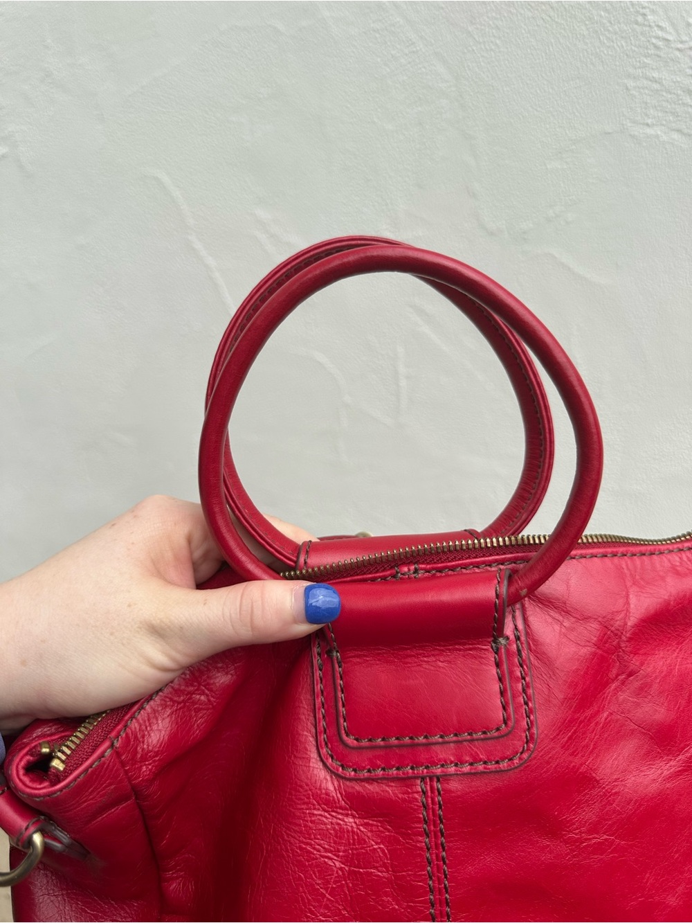 HOBO Sheila Medium Satchel Red Leather Hibiscus Tote Handbag - Picture 10 of 11